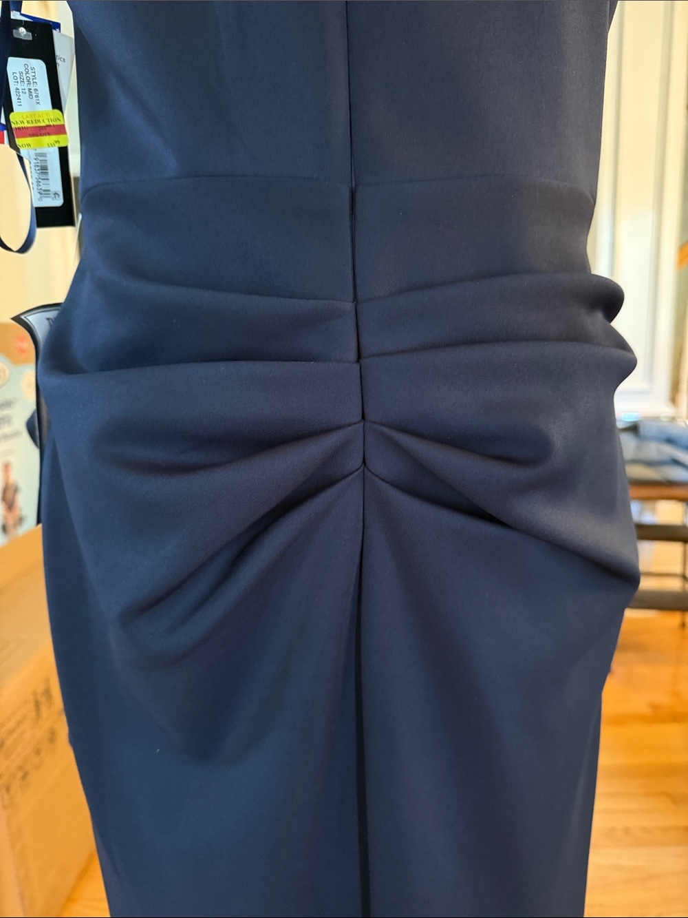 XSCAPE Navy Halter Evening Gown with Side Ruffle - Picture 4 of 7